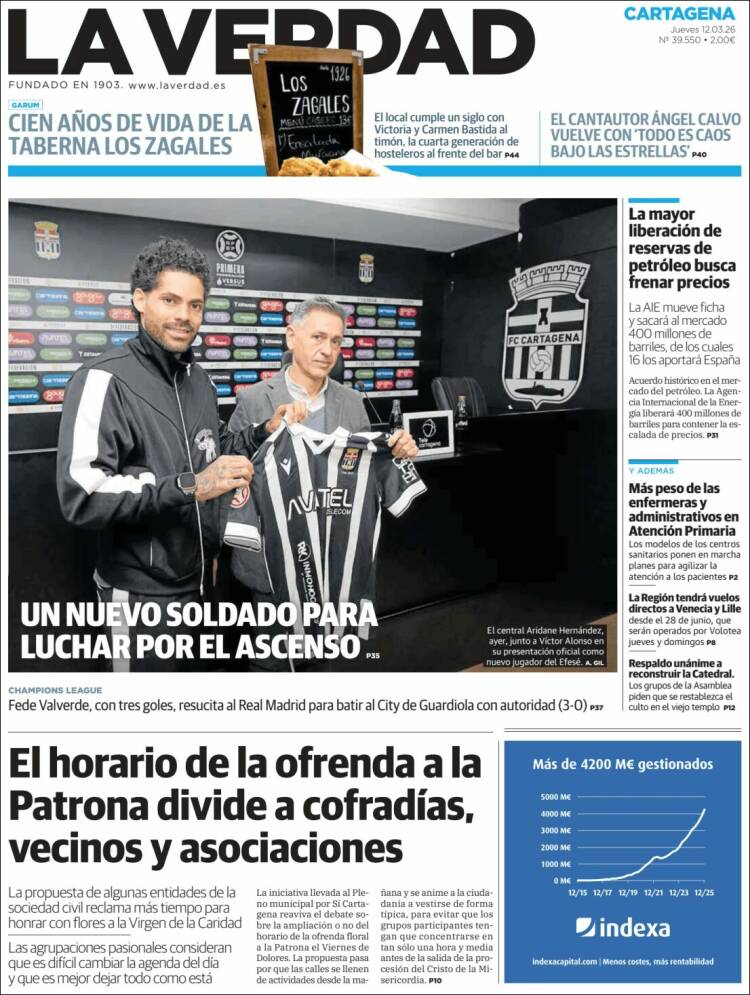 Portada de La Verdad de Cartagena (Espagne)