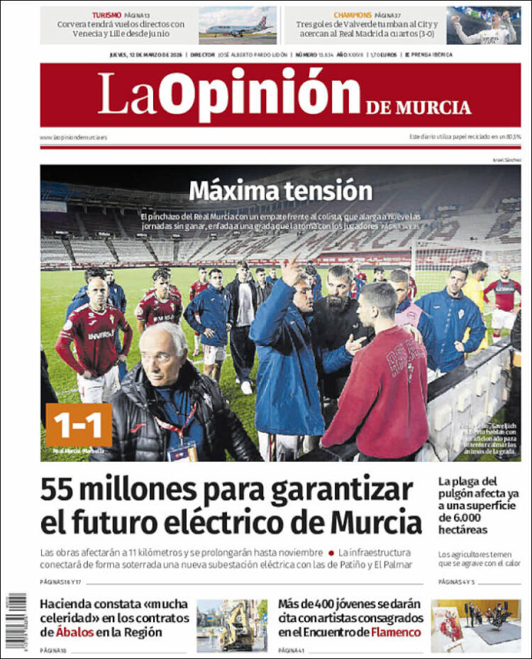 Portada de La Opinión de Murcia (Espagne)