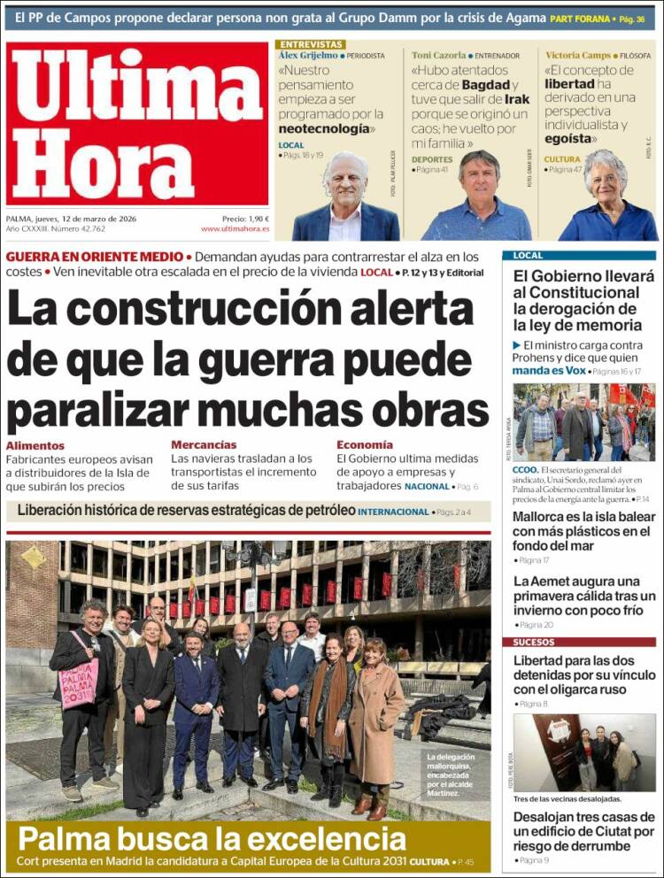 Portada de Última Hora (Espagne)