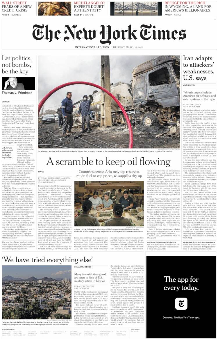 Portada de International New York Times (Europe)