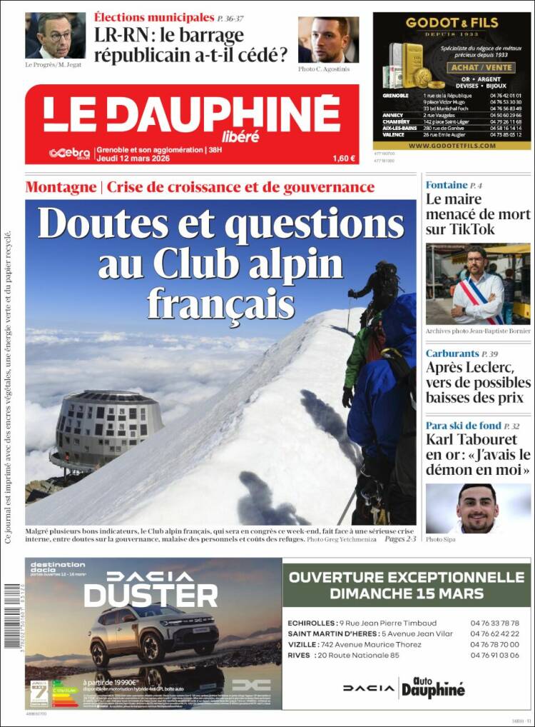 Portada de Le Dauphiné Libéré (France)