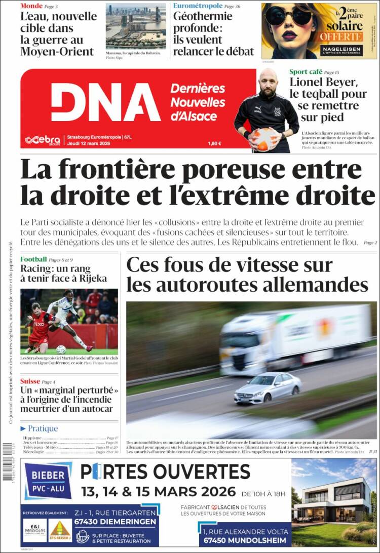 Portada de Les Dernières Nouvelles d'Alsace (France)