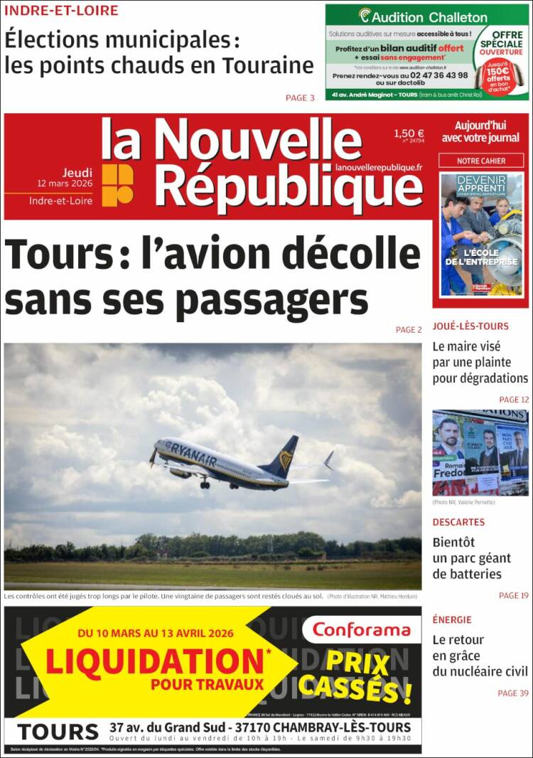 Portada de La Nouvelle Republique (France)