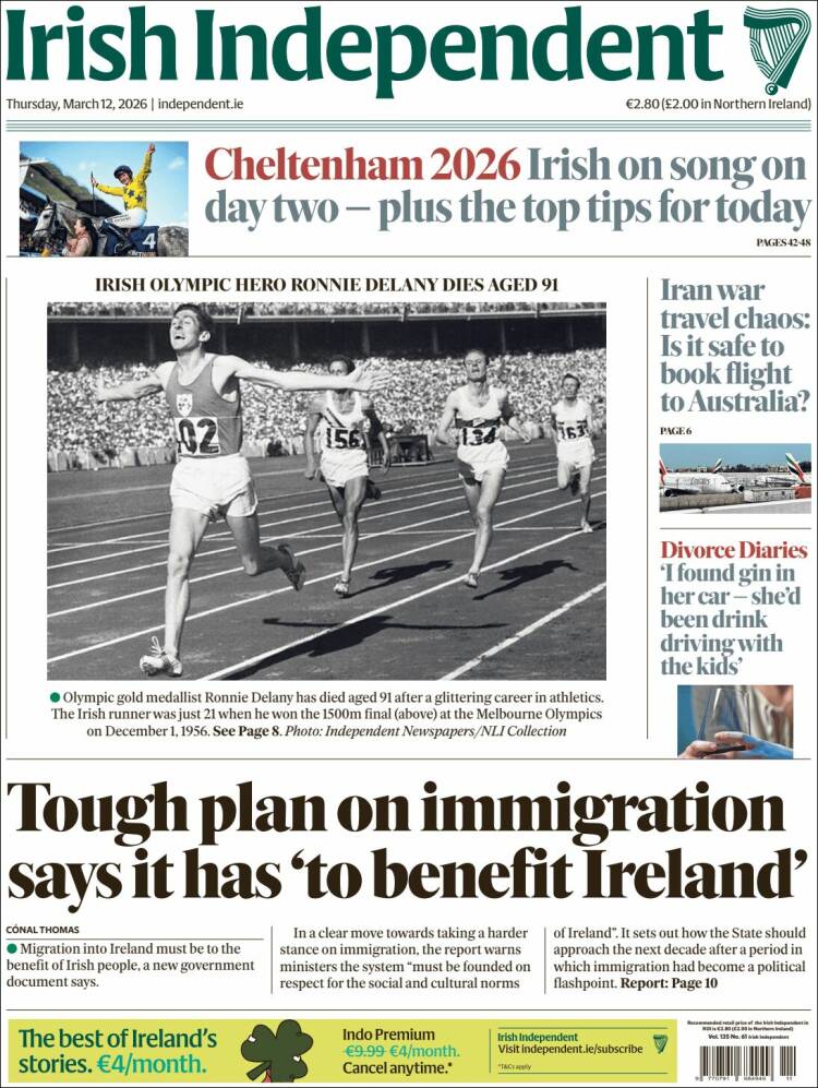 Portada de Irish Independent (Irlande)