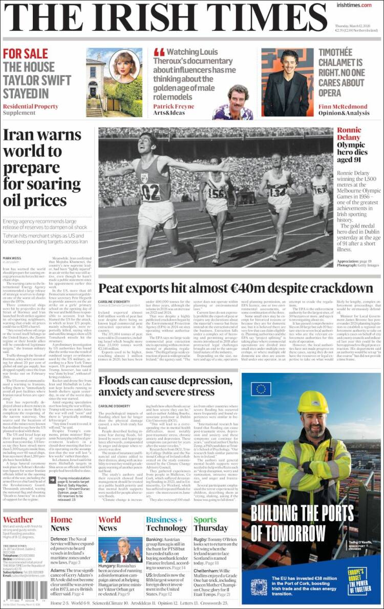 Portada de Irish Times (Irlande)