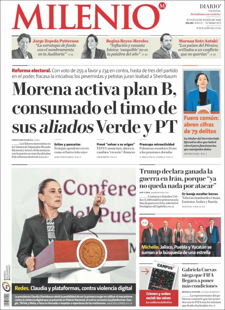 Portada de Milenio (Mexique)