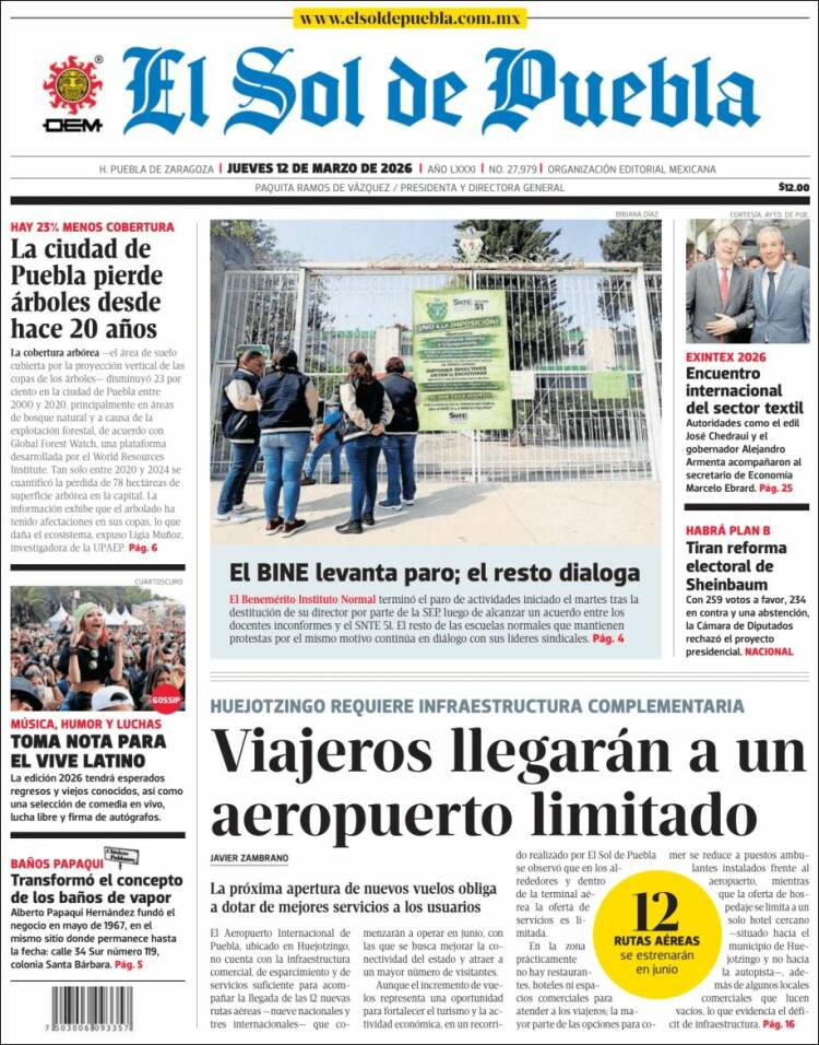 Portada de El Sol de Puebla (Mexique)