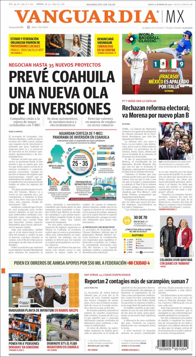 Portada de Vanguardia (Mexique)