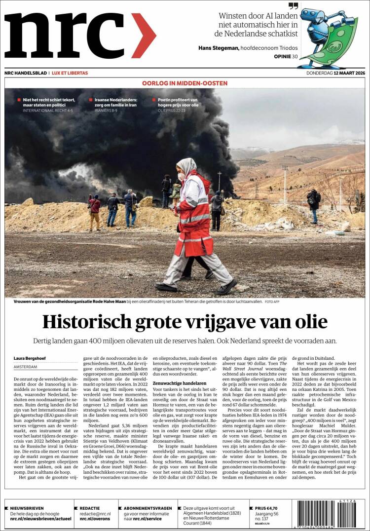 Portada de NRC Handelsblad (Pays-Bas)