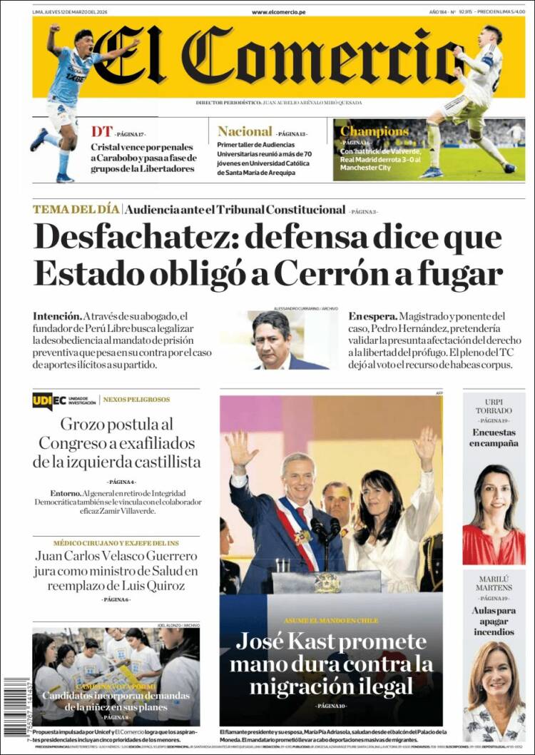 Portada de El Comercio (P&eacute;rou)