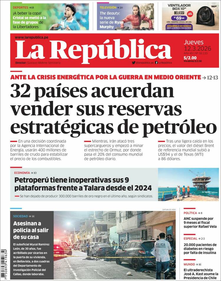 Portada de La Republica (P&eacute;rou)