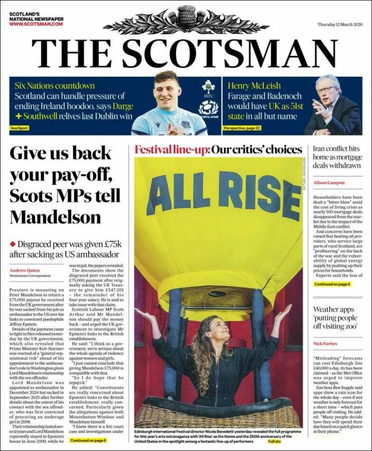 Portada de The Scotsman (Royaume-Uni)