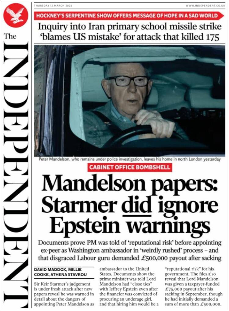 Portada de The Independent (Royaume-Uni)