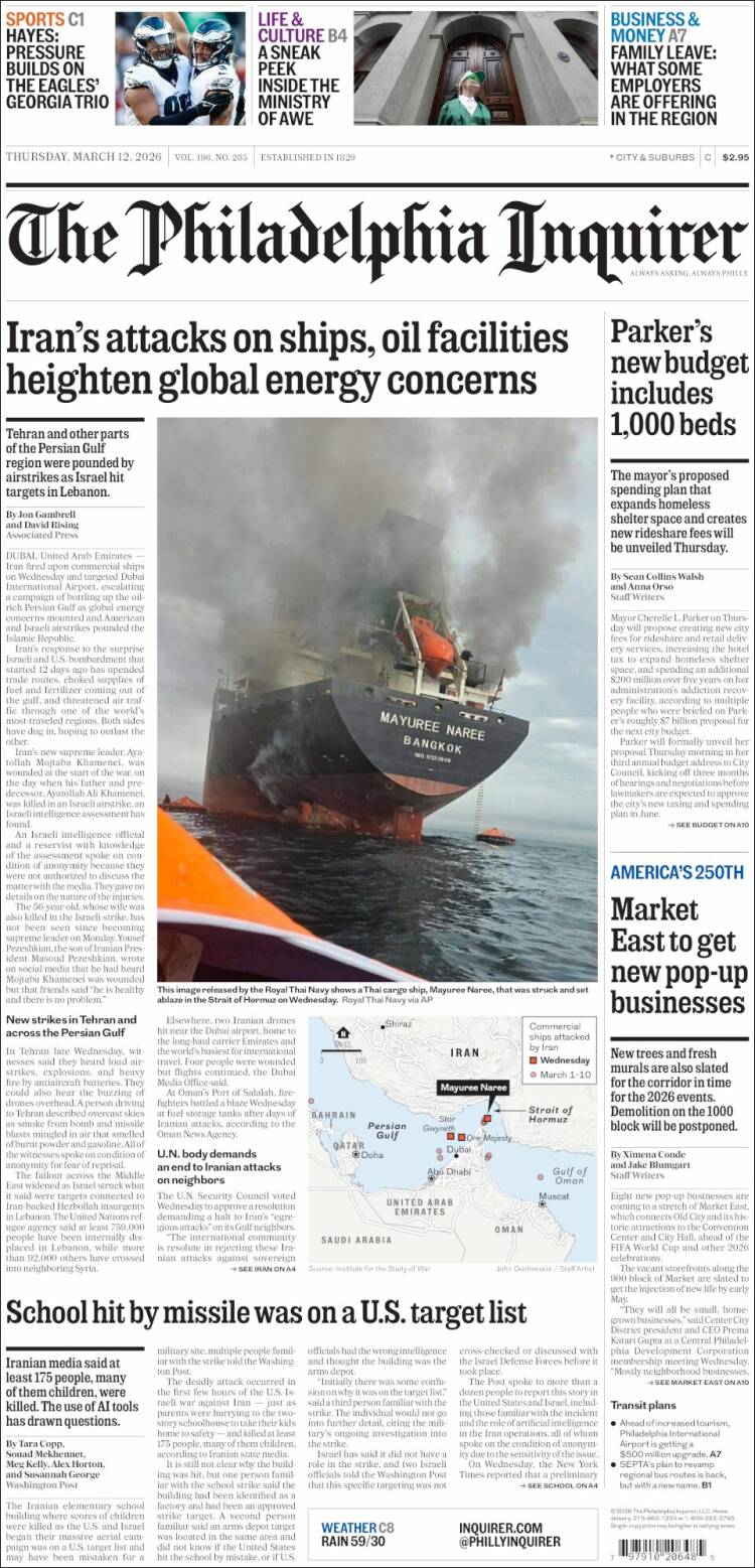 Portada de Philadelphia Inquirer (&Eacute;tats-Unis)