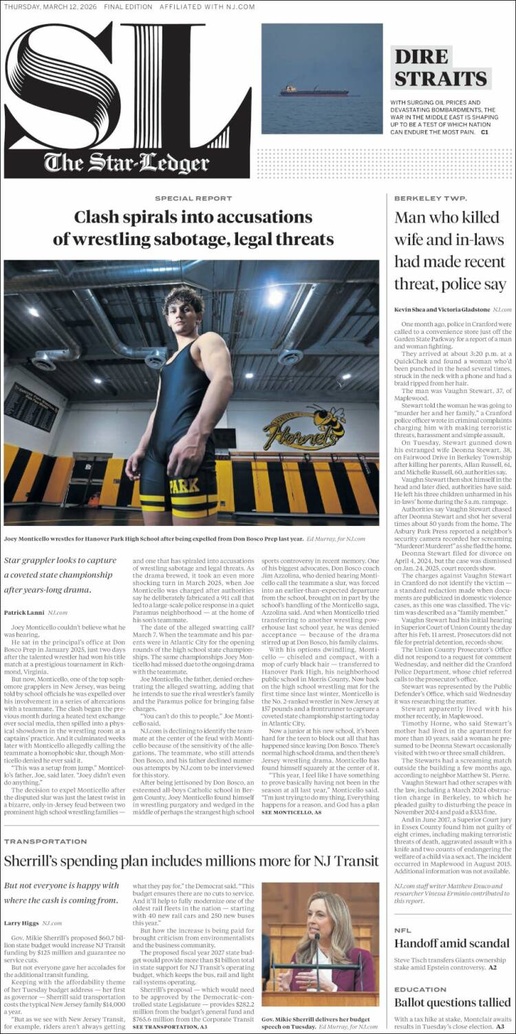 Portada de Star-Ledger (&Eacute;tats-Unis)