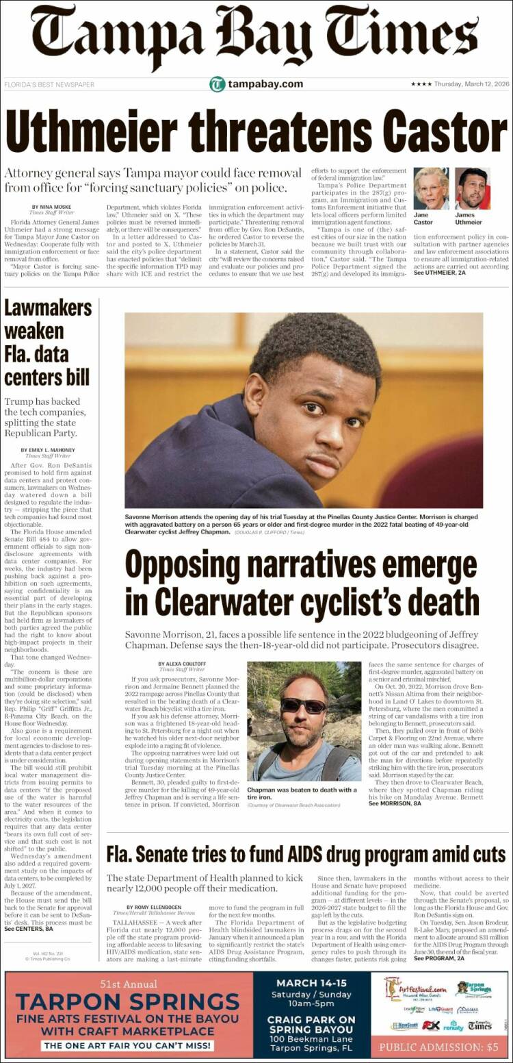 Portada de Tampa Bay Times (&Eacute;tats-Unis)