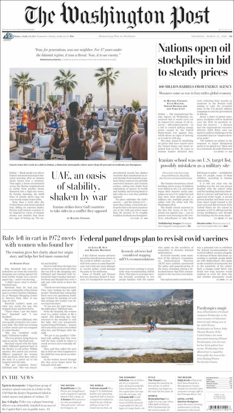 Portada de The Washington Post (&Eacute;tats-Unis)