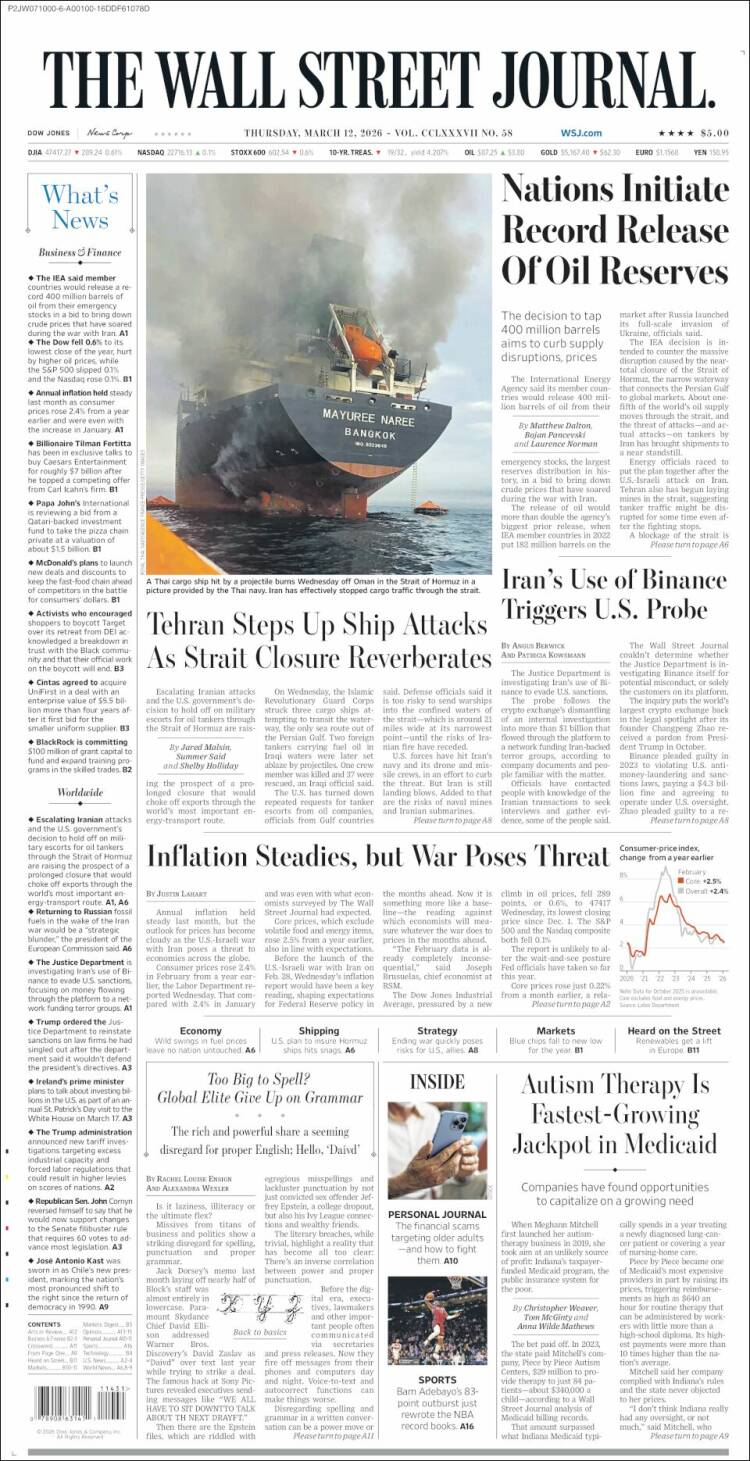 Portada de Wall Street Journal (USA)