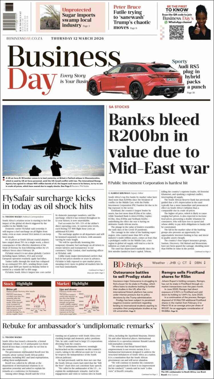 Portada de Business Day (Afrique du Sud)