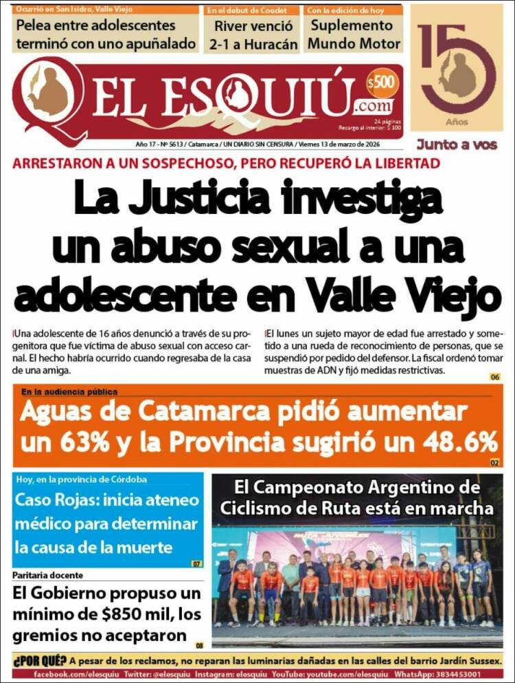 Portada de El Esquiu (Argentina)