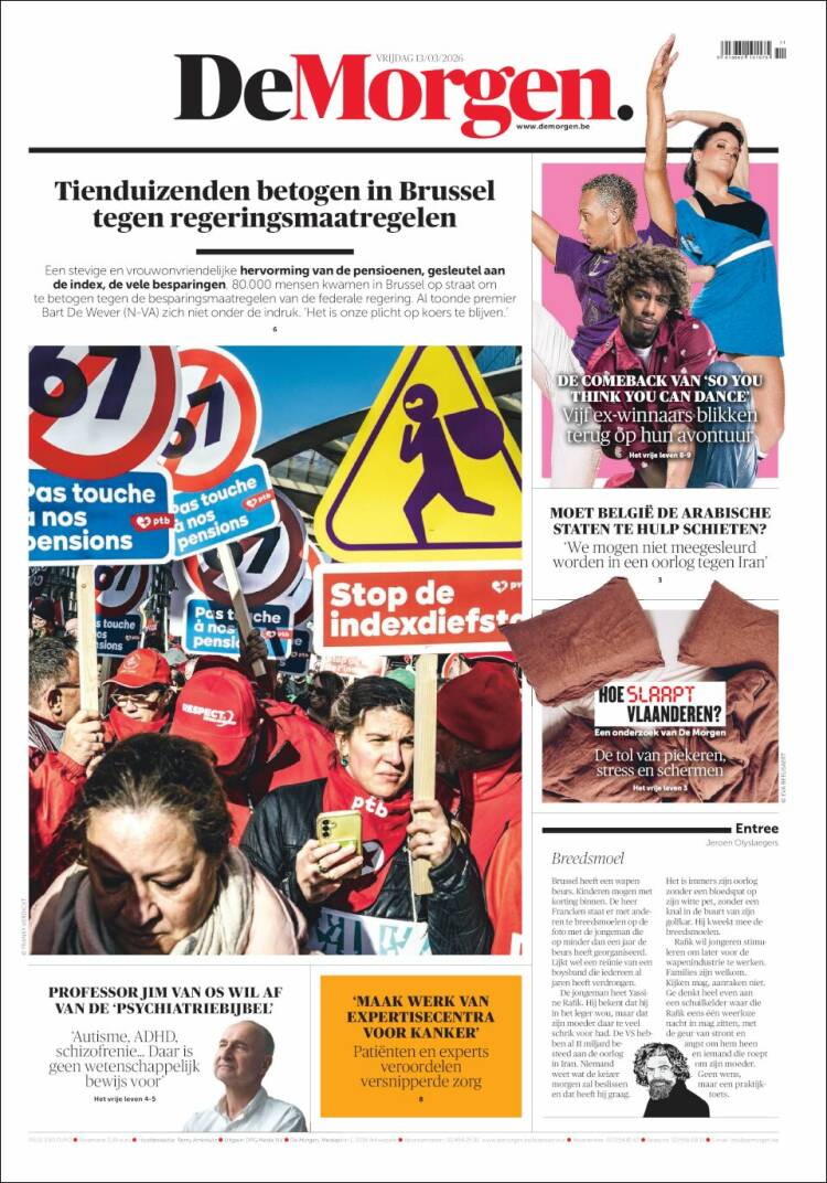 Portada de De Morgen (Belgique)