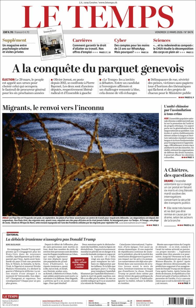 Portada de Le Matin (Switzerland)