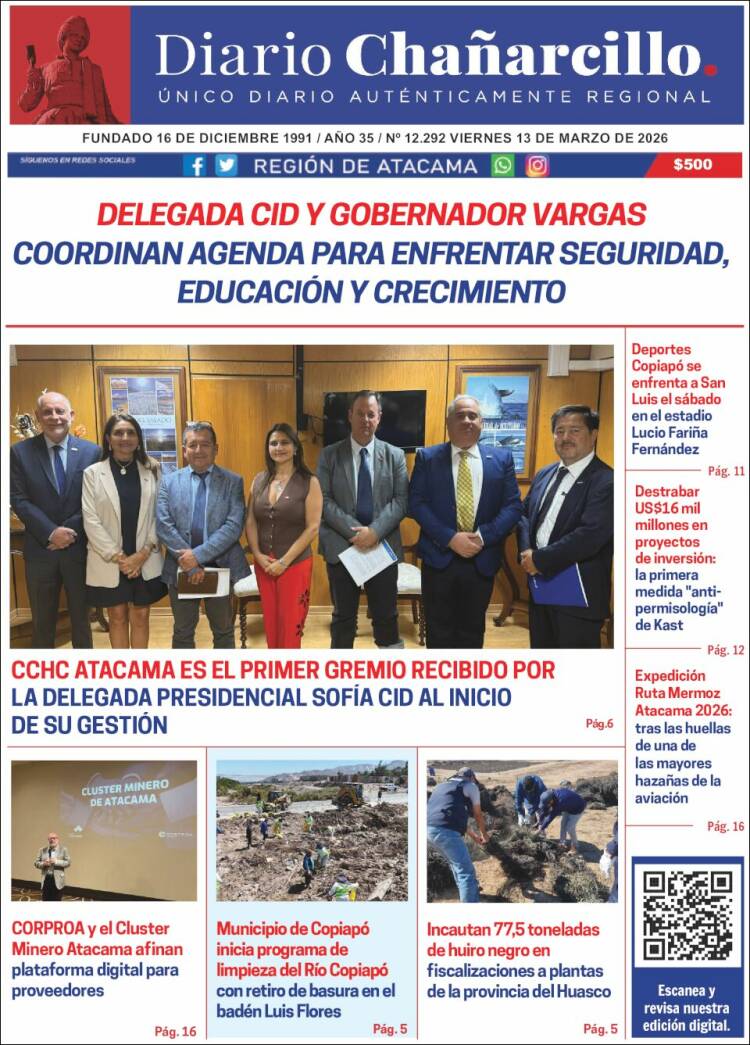 Portada de Diario Chañarcillo (Chile)