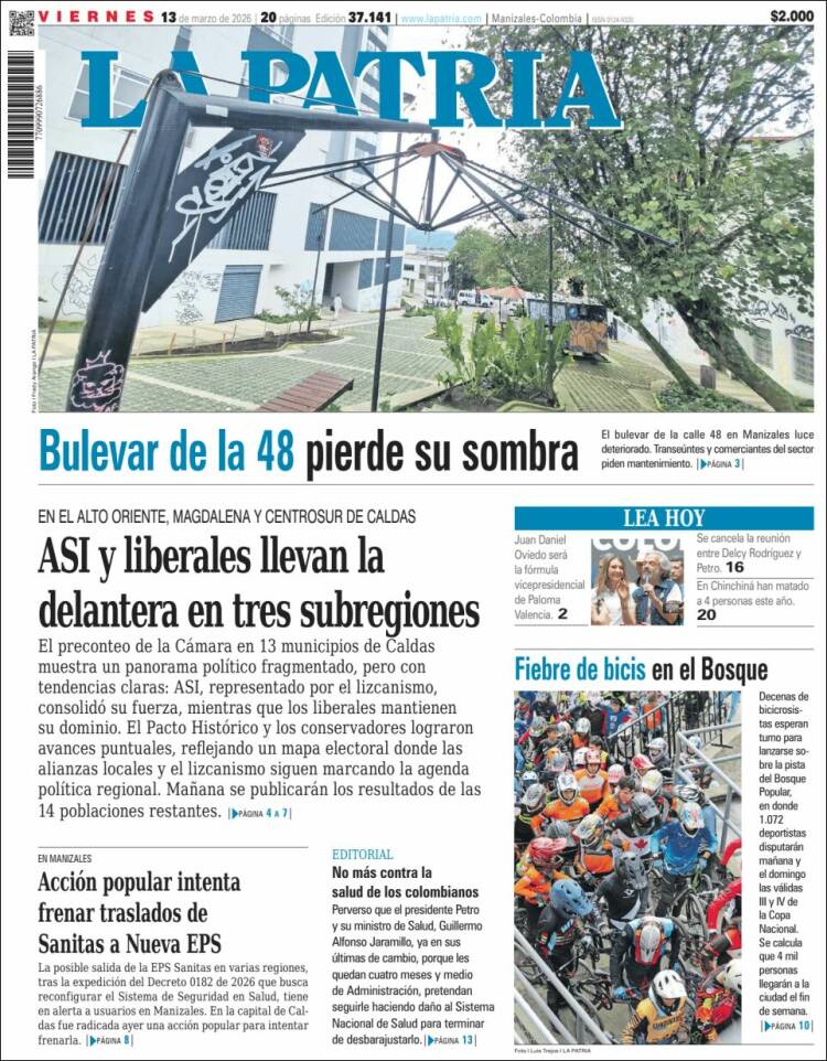 Portada de La Patria (Colombie)