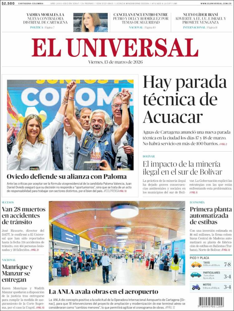 Portada de El Universal (Colombie)