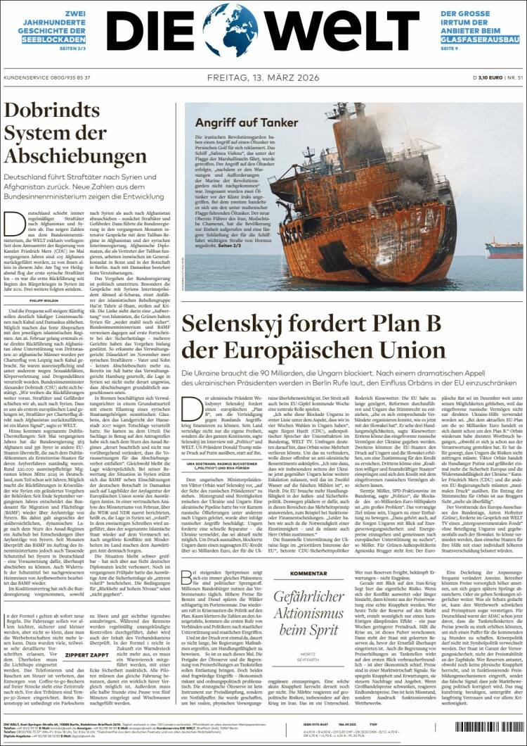 Portada de Die Welt (Allemagne)