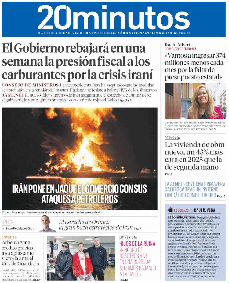 Portada de 20 Minutos - Madrid (Spain)