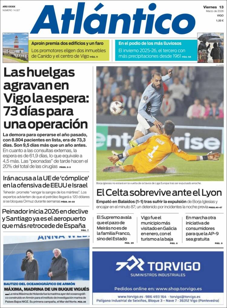 Portada de Atlántico Diario (Espagne)