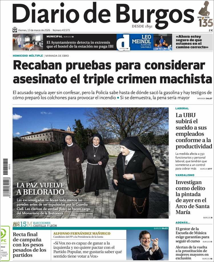 Portada de Diario de Burgos (Espagne)