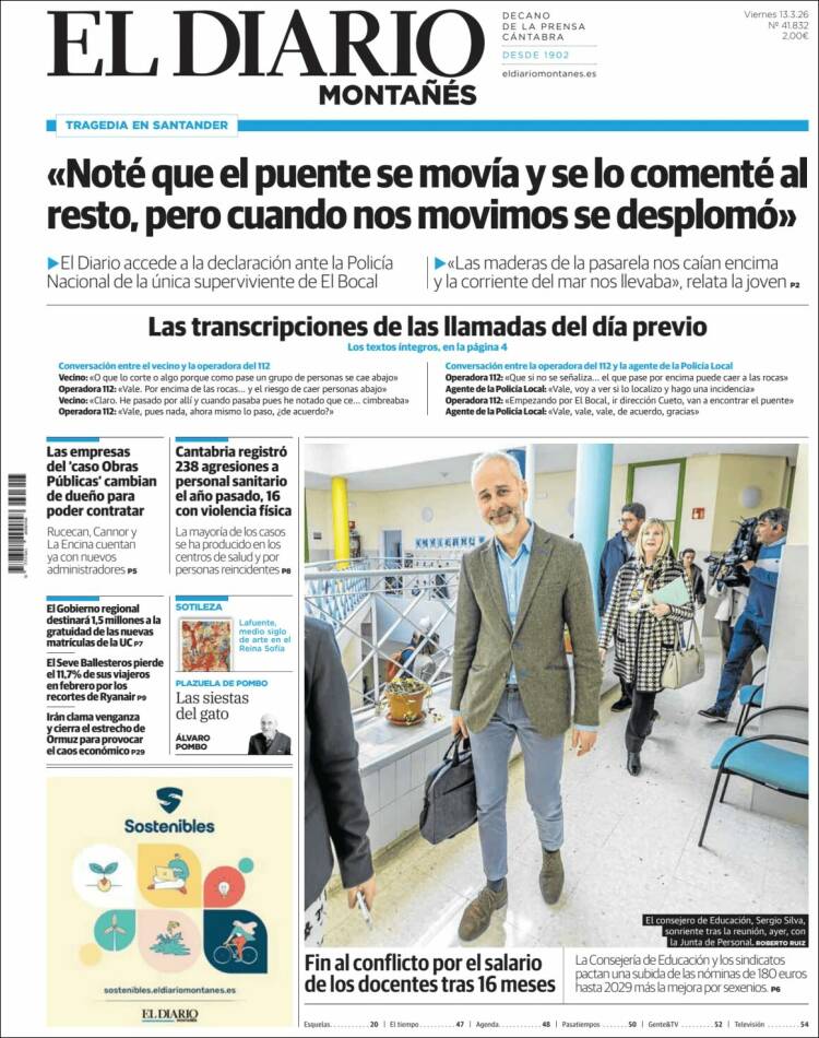 Portada de El Diario Montañés (Espagne)