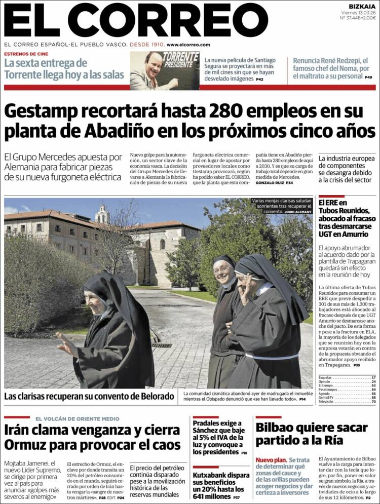 Portada de El Correo (Espagne)
