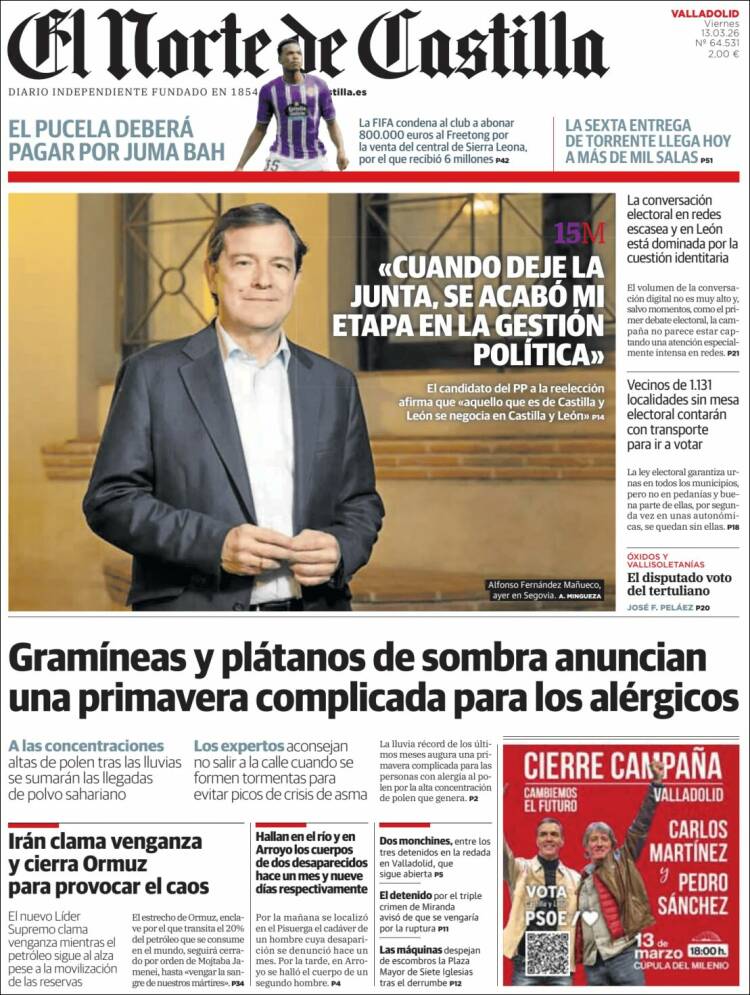 Portada de Norte de Castilla - Valladolid (Espagne)