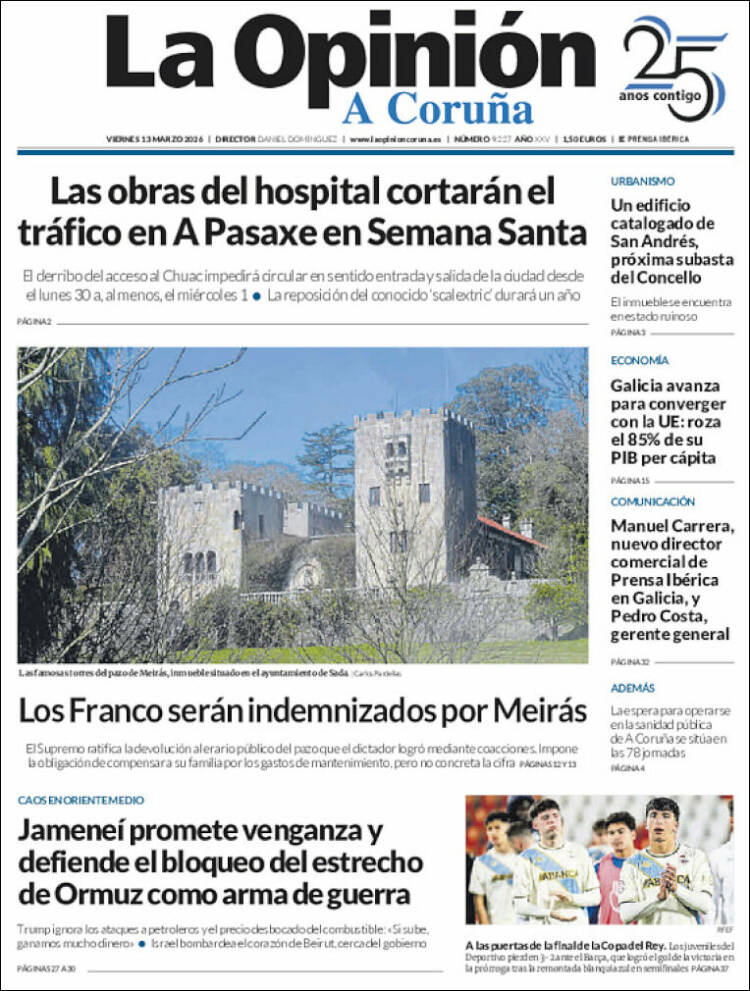 Portada de La Opinión de A Coruña (Espagne)