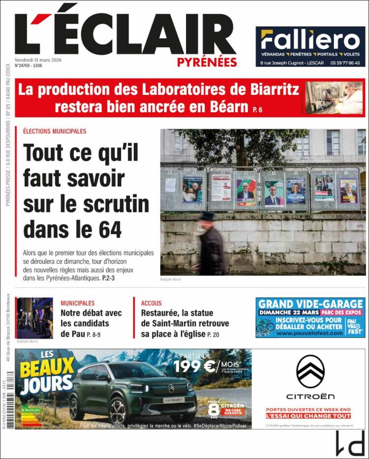 Portada de L'Eclair des Pyrénées (France)
