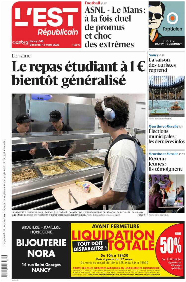 Portada de L'Est Republicain (France)