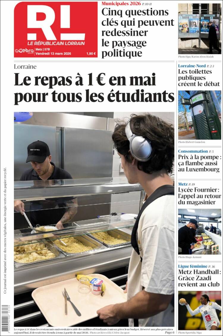 Portada de Le Republicain Lorrain (France)