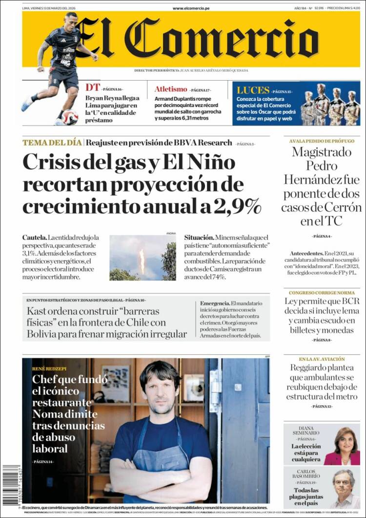 Portada de El Comercio (P&eacute;rou)