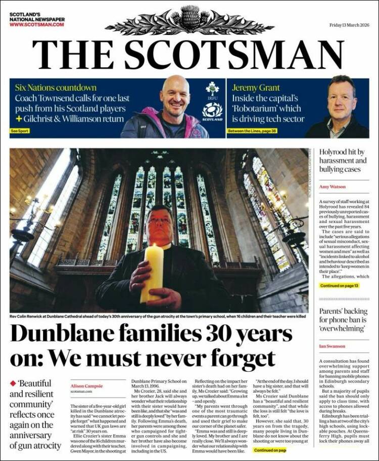 Portada de The Scotsman (Royaume-Uni)
