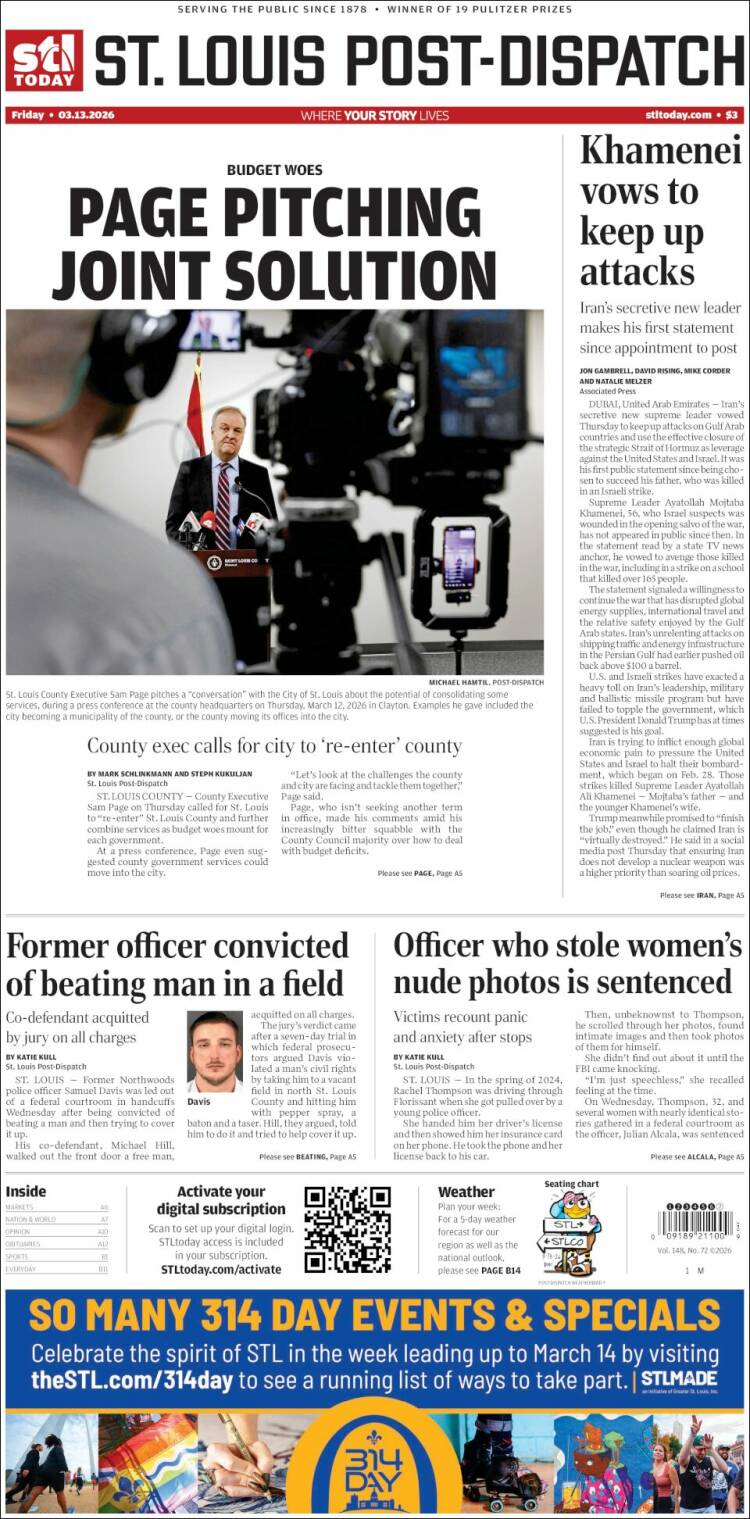 Portada de St. Louis Post-Dispatch (&Eacute;tats-Unis)