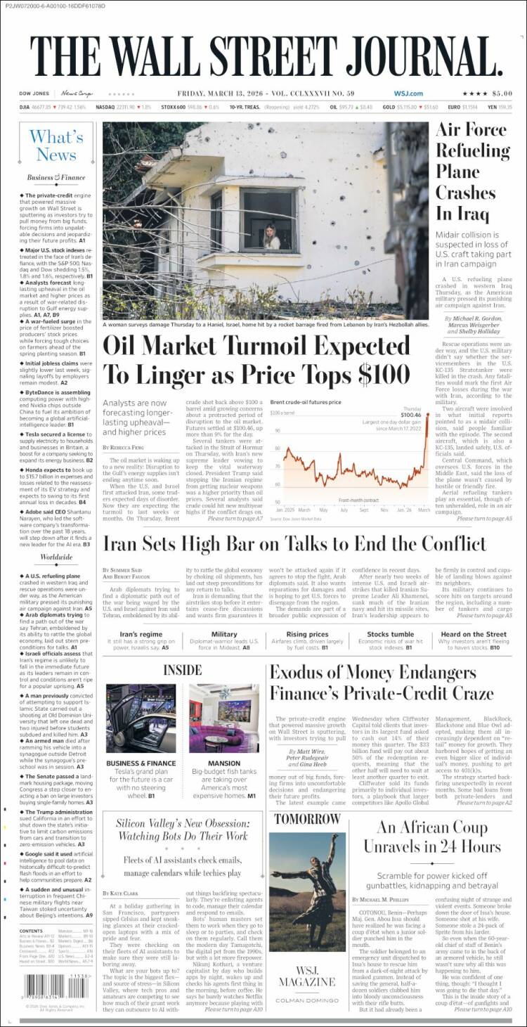 Portada de Wall Street Journal (&Eacute;tats-Unis)