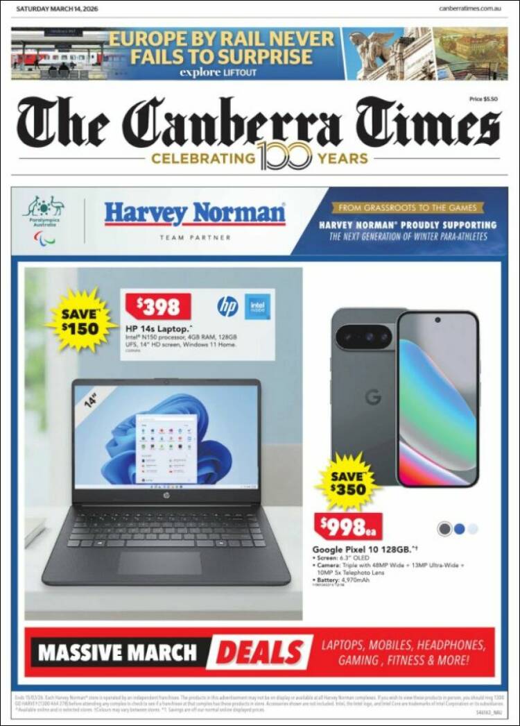 Portada de The Canberra Times (Australia)