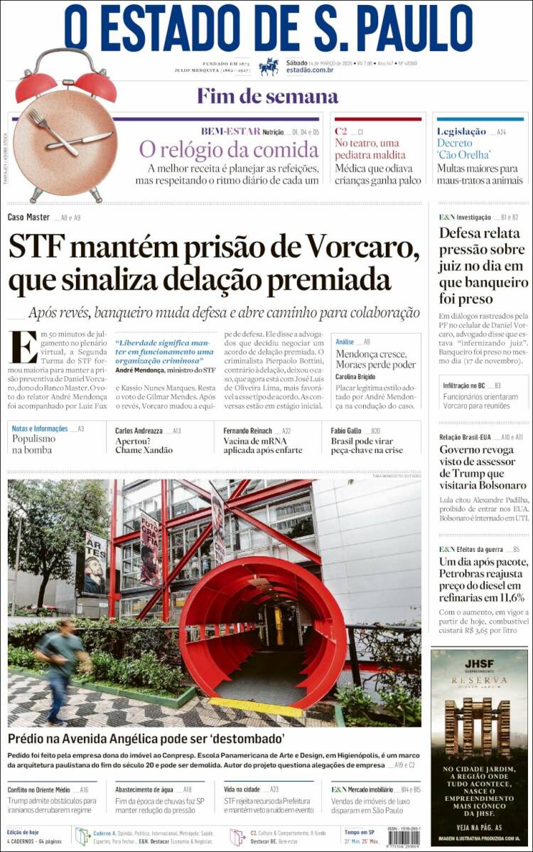 Portada de O Estado de São Paulo (Brasil)