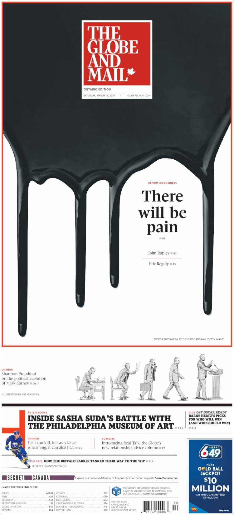 Portada de The Globe and Mail (Canad&aacute;)