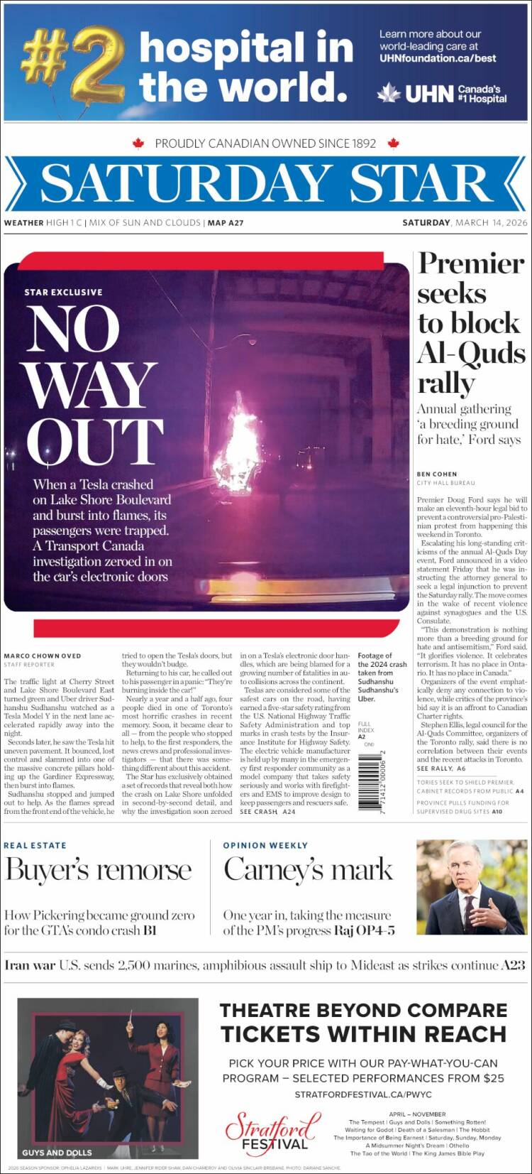 Portada de The Toronto Star (Canad&aacute;)