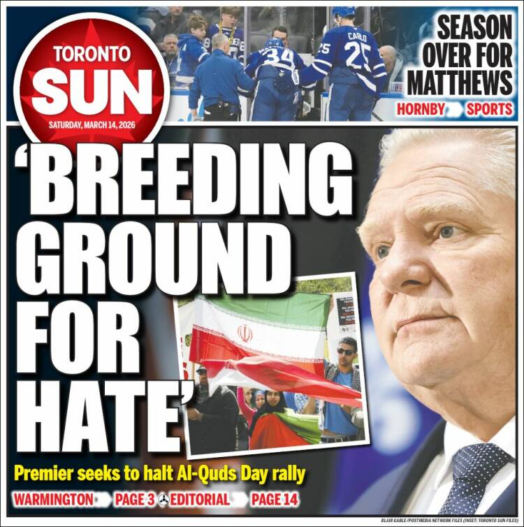 Portada de The Toronto Sun (Canad&aacute;)