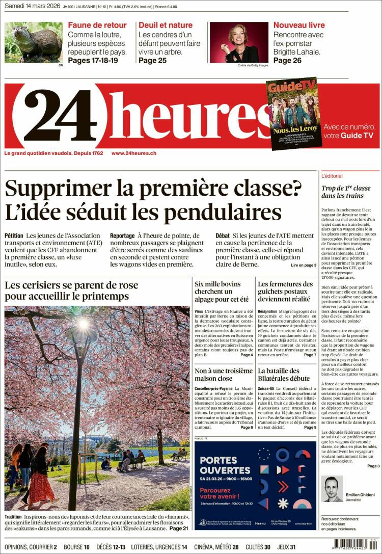 Portada de 24 Heures (Suiza)